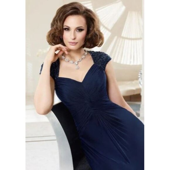 NWT VM Collection 70901 Navy Cap Sleeve Mother of the Bride Gown Size 10 853 - Picture 5 of 12